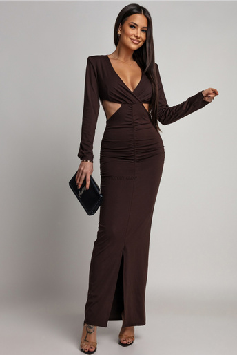 Długa sukienka z wycięciami w talii Layla czekoladowa