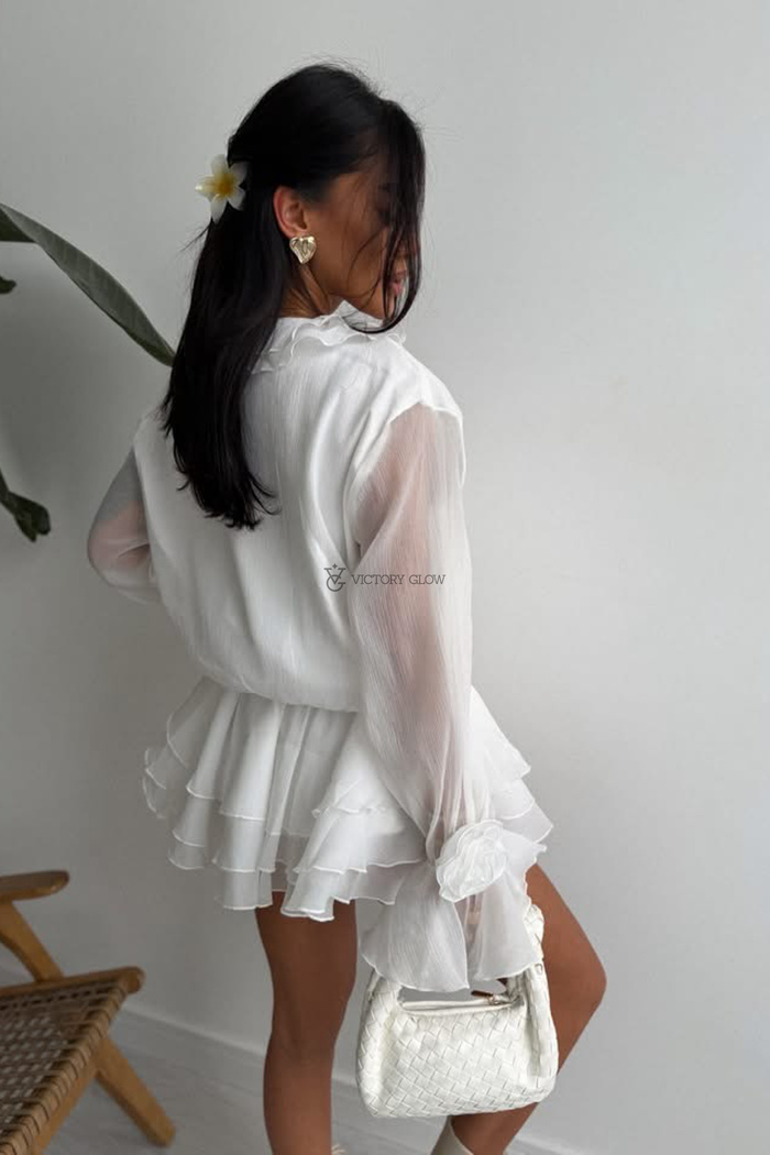 Sukienka mini z falbanami Ruffle Rose biała