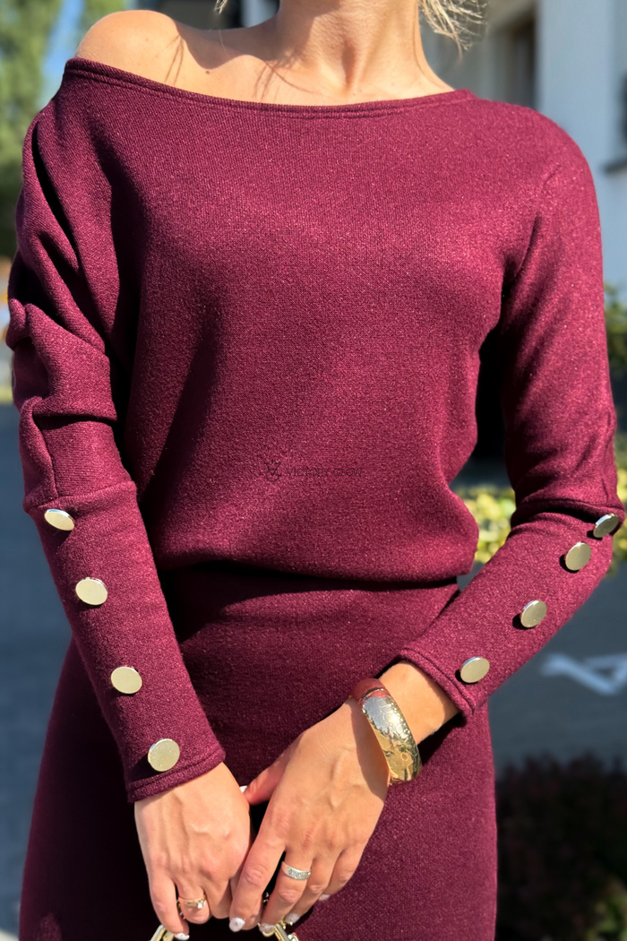 Komplet dzianinowy Mary bluzka i spódnica bordo