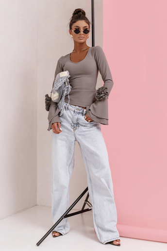 Dopasowana bluzka z różą Miss Rosse szara