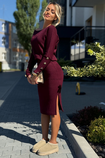 Komplet dzianinowy Mary bluzka i spódnica bordo