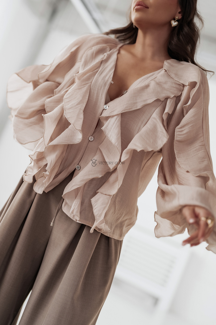 Koszula oversize z falbanami Ella beżowa