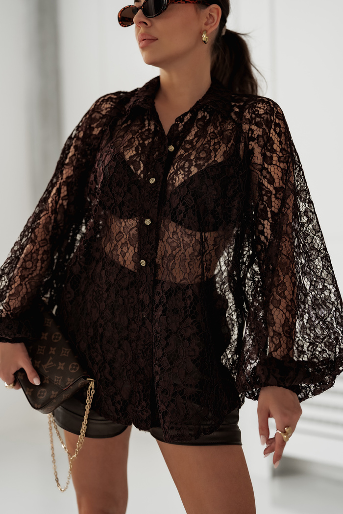 Koronkowa koszula oversize Diana czekoladowa