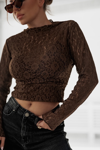 Koronkowa krótka bluzka Marti czekoladowa
