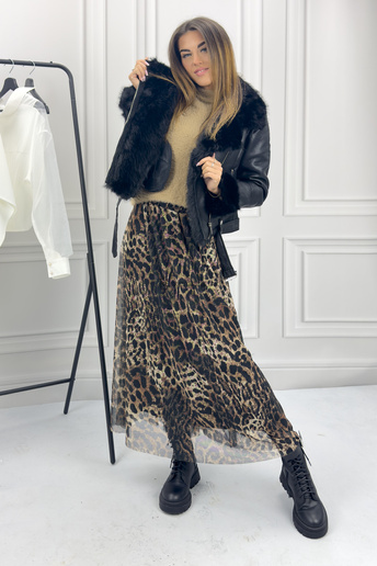 Czarna ramoneska z futerkiem Bretta