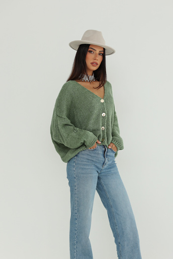 Sweter oversize zapinany na guziki Roma zielony