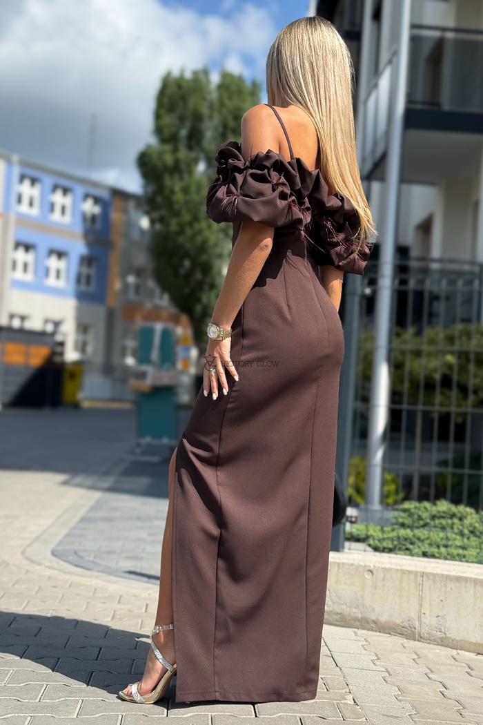 Suknia Bella maxi hiszpanka czekoladowa