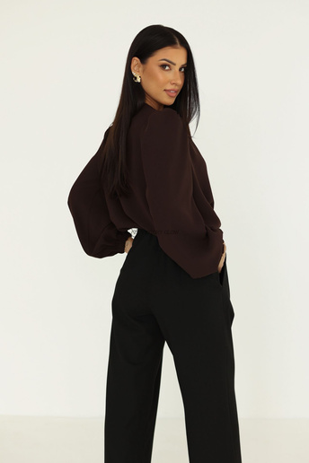 Elegancka bluzka z kwiatem Rose brązowa