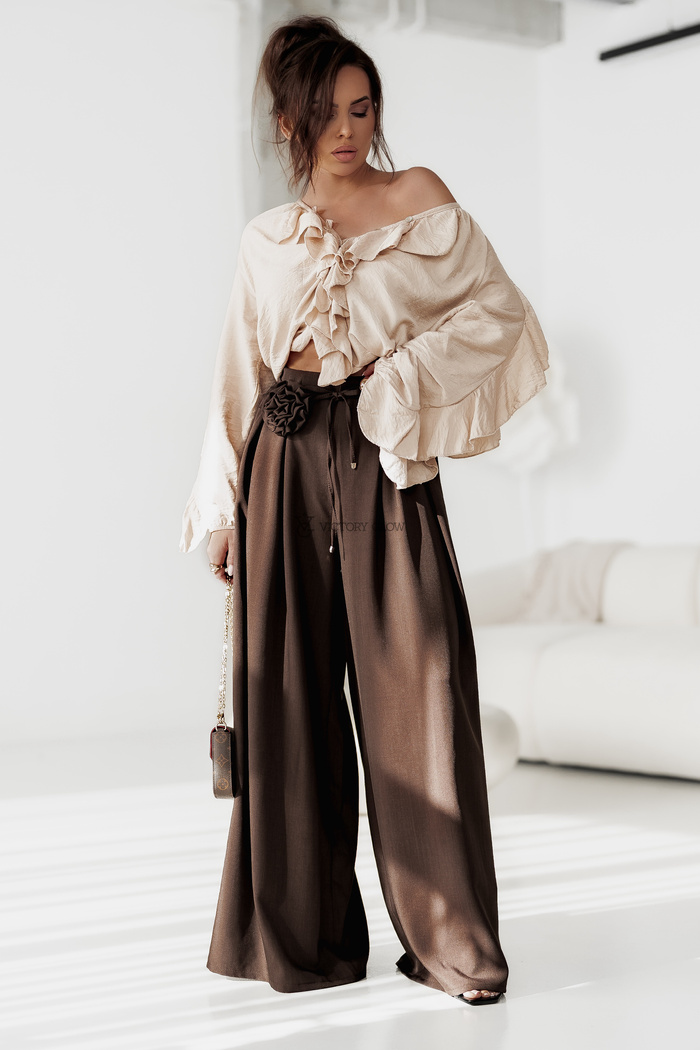 Koszula oversize z falbanami Ella beżowa