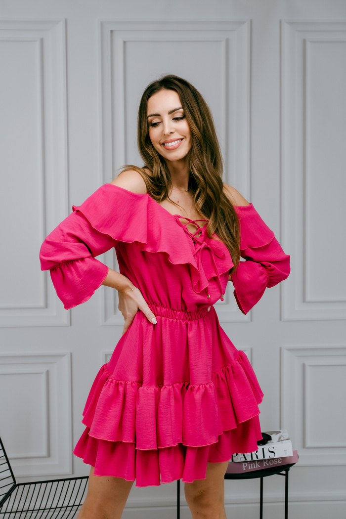 Malinowa mini sukienka hiszpanka Maya