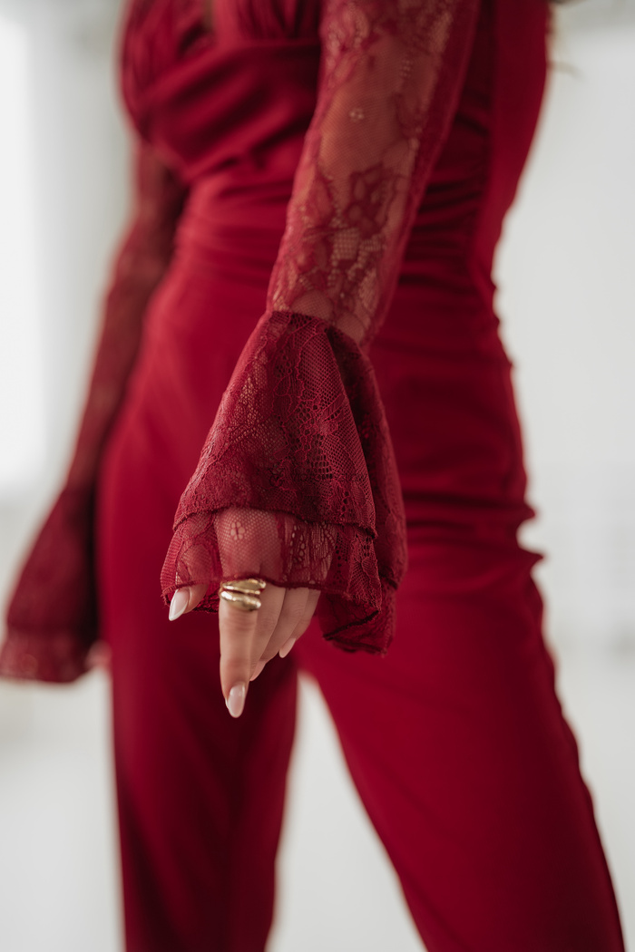 Prążkowany komplet z koronką Georgia bordowy