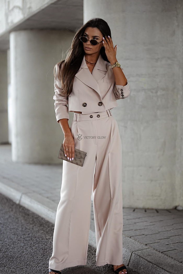 Eleganckie szerokie spodnie Darling  beżowe