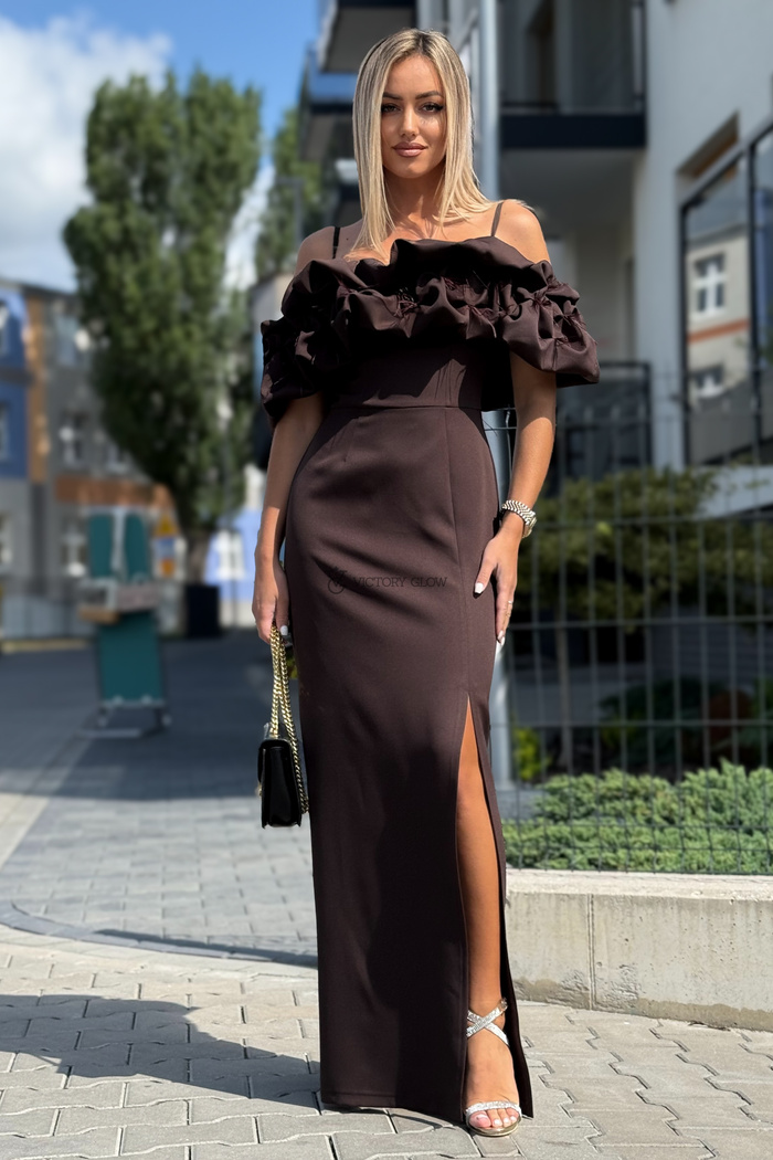 Suknia Bella maxi hiszpanka czekoladowa