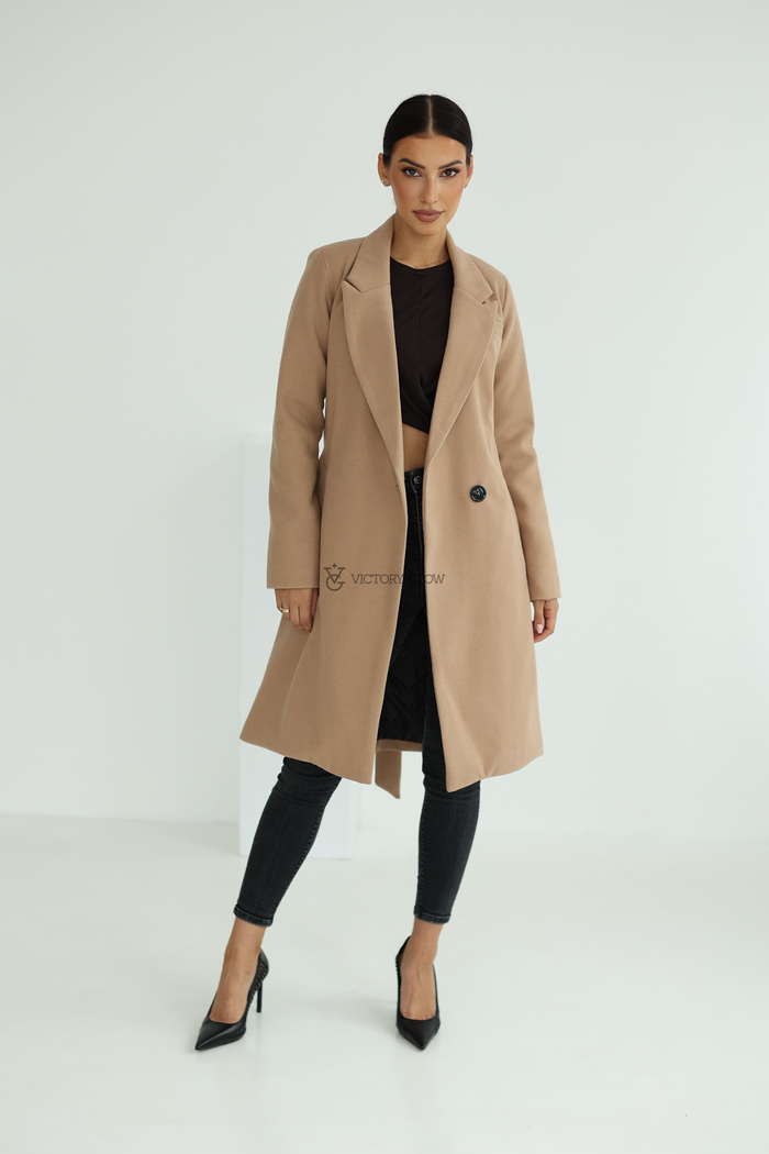 Elegancki płaszcz z paskiem Klara beżowy