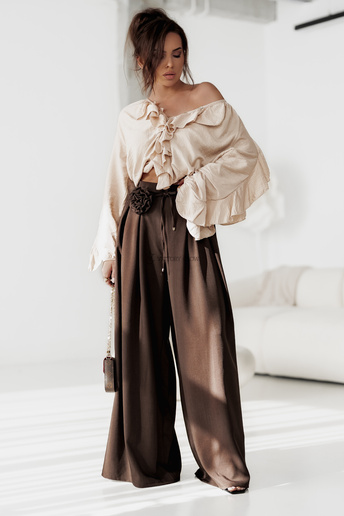 Koszula oversize z falbanami Ella beżowa