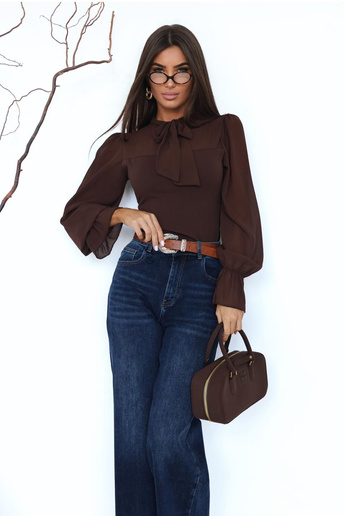 Elegancka bluzka szyfonowa Celeste czekoladowa