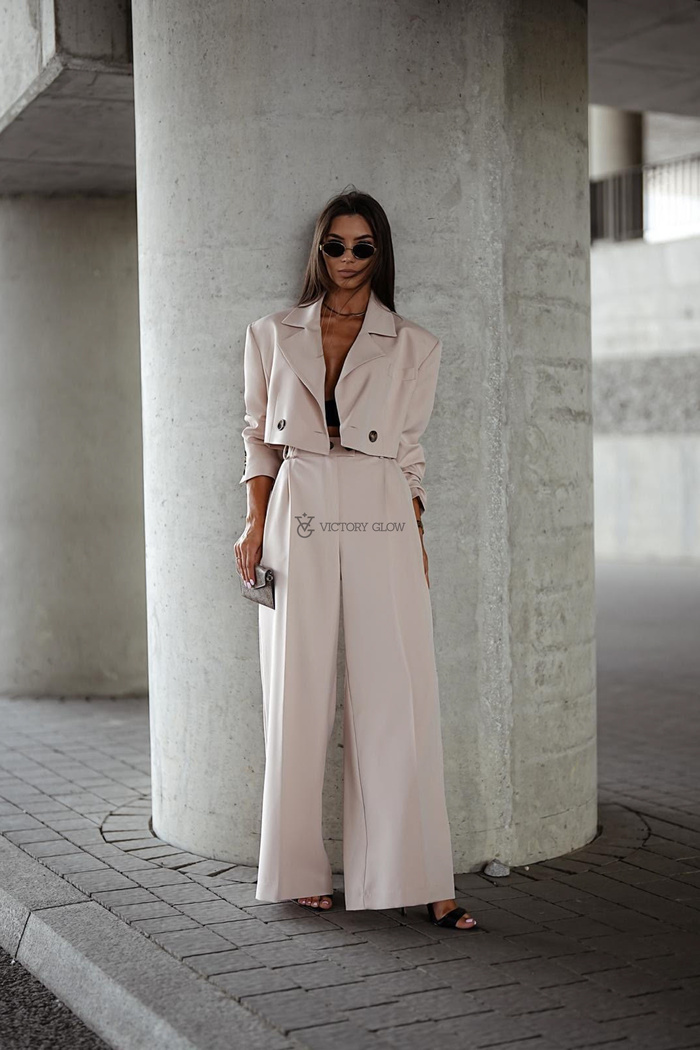 Eleganckie szerokie spodnie Darling  beżowe 