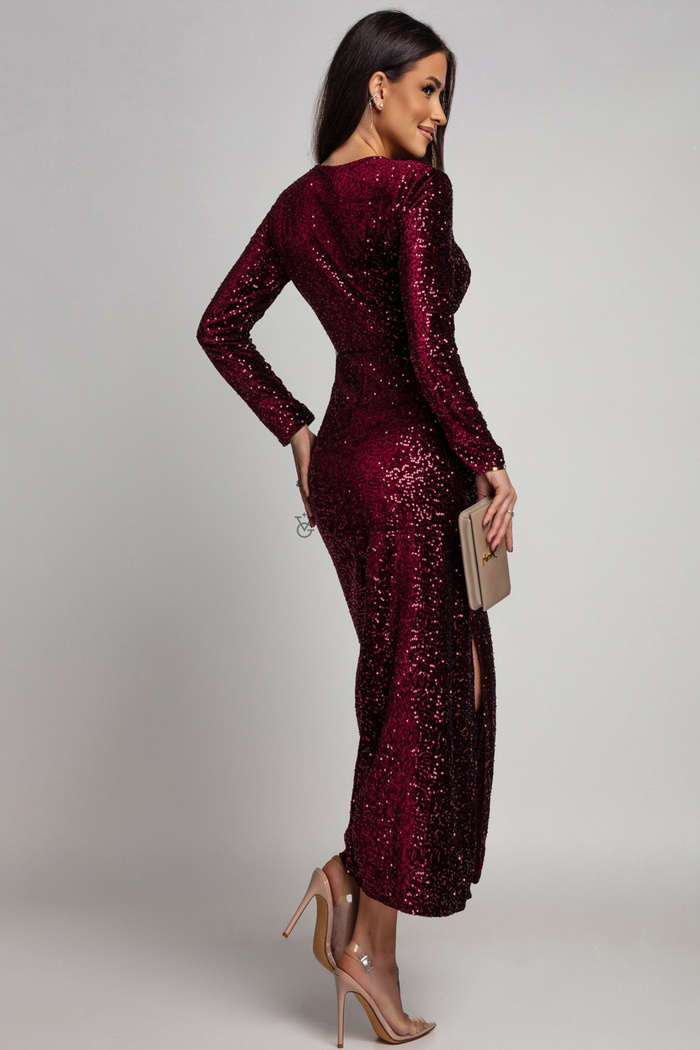 Sukienka cekinowa z drapowaniem Linett bordowa