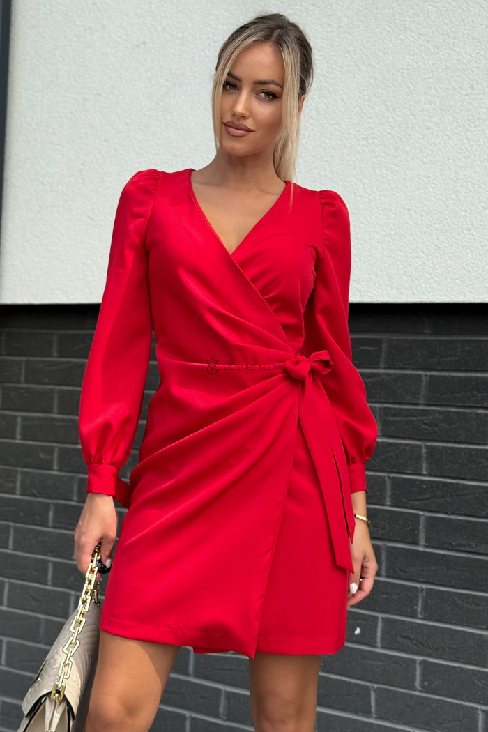 Elegancka sukienka kopertowa Melania czerwona