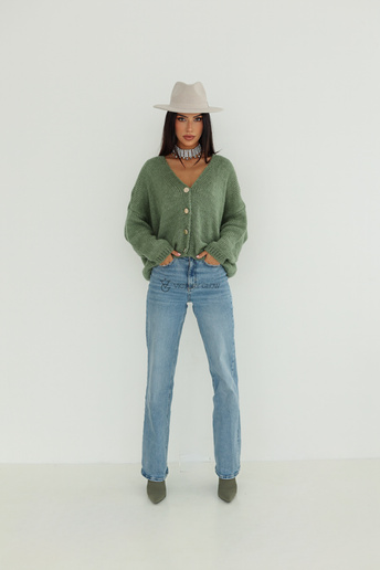 Sweter oversize zapinany na guziki Roma zielony