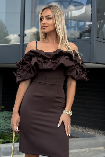 Sukienka koktajlowa Bella midi hiszpanka czekoladowa