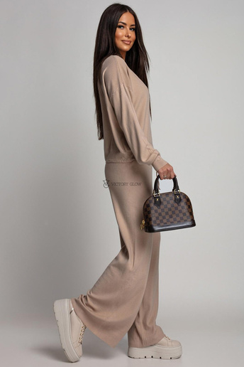 Dzianinowy komplet bluza i spodnie Ivy beżowy