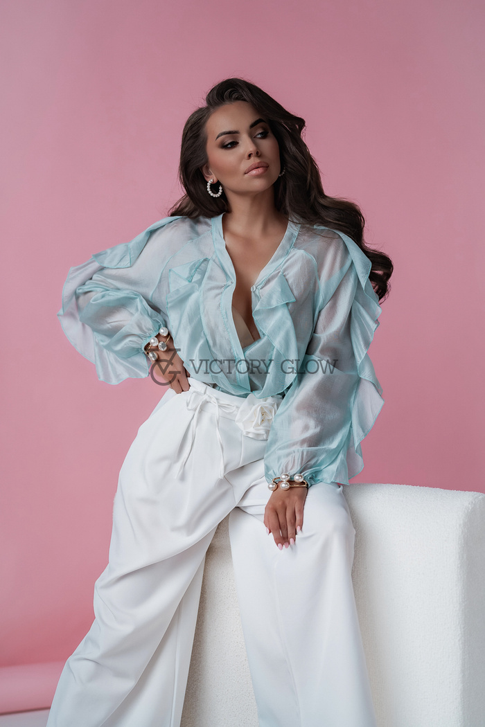 Koszula oversize z falbanami Ella miętowa