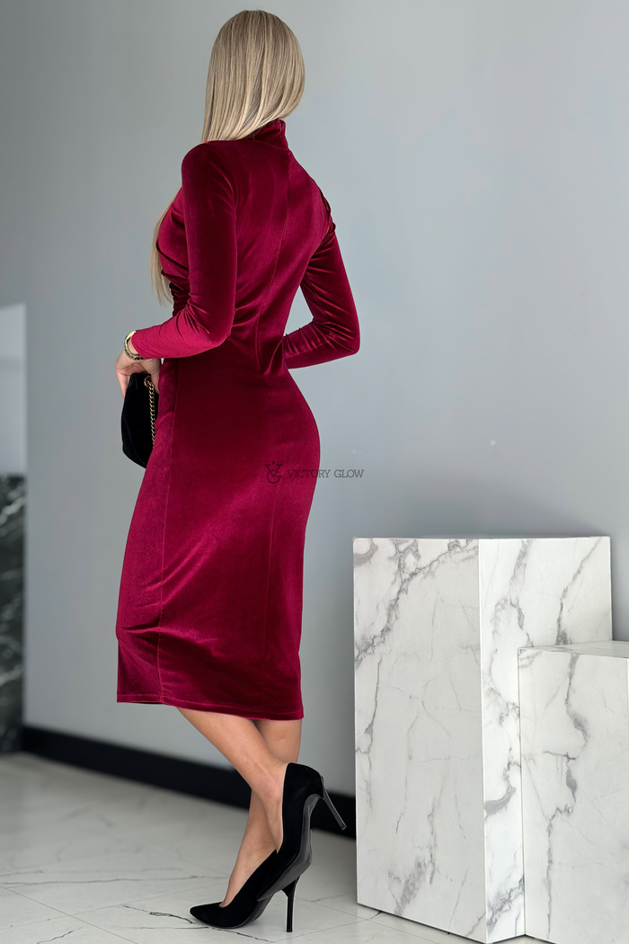 Elegancka sukienka welurowa midi Olivia bordo