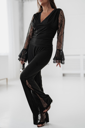 Prążkowany komplet z koronką Georgia czarny