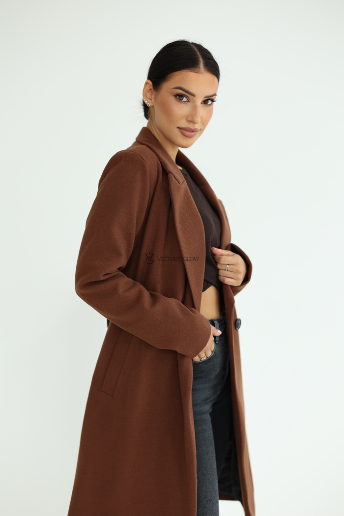Elegancki płaszcz z paskiem Klara brązowy