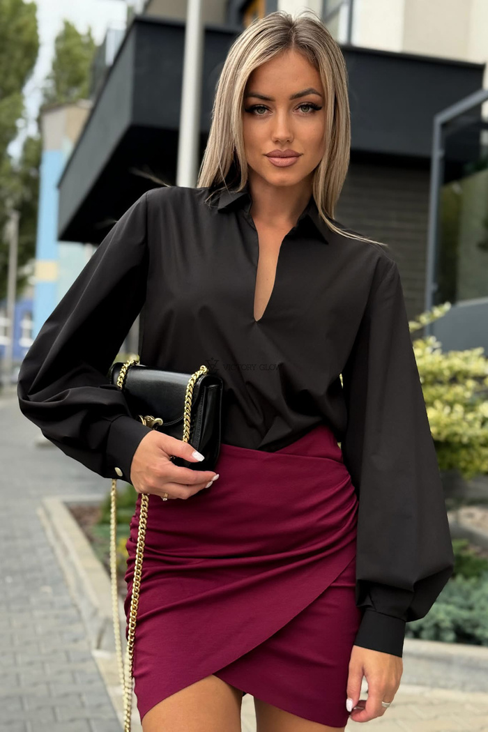 Dopasowana spódnica kopertowa z marszczeniem Malwa  bordowa