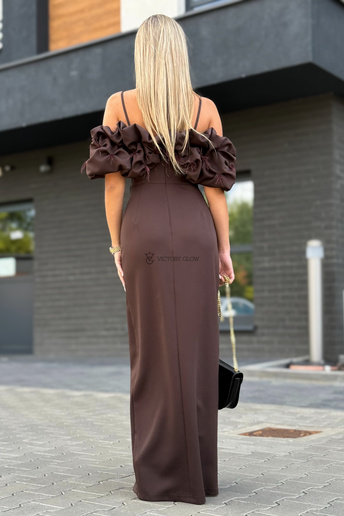 Suknia Bella maxi hiszpanka czekoladowa