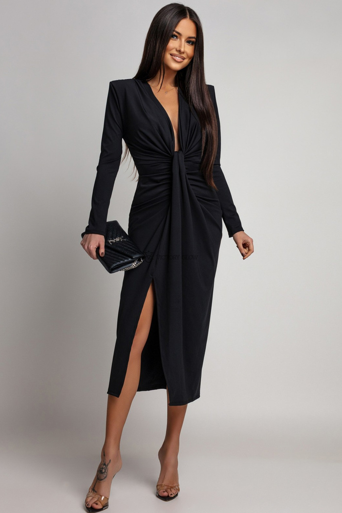 Sukienka w prążek z drapowaniem Bree czarna