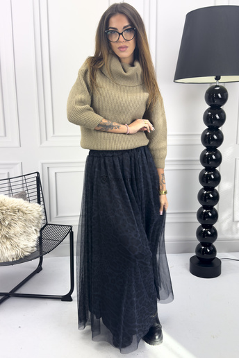 Długa spódnica tiulowa Agłaja wzór panterka szaro czarna