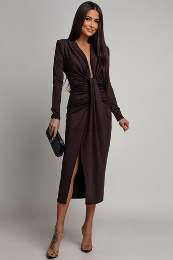 Sukienka w prążek z drapowaniem Bree czekoladowa