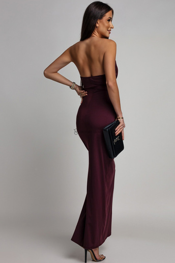 Sukienka maxi z biżuteryjnym dekoltem Gabby bordowa