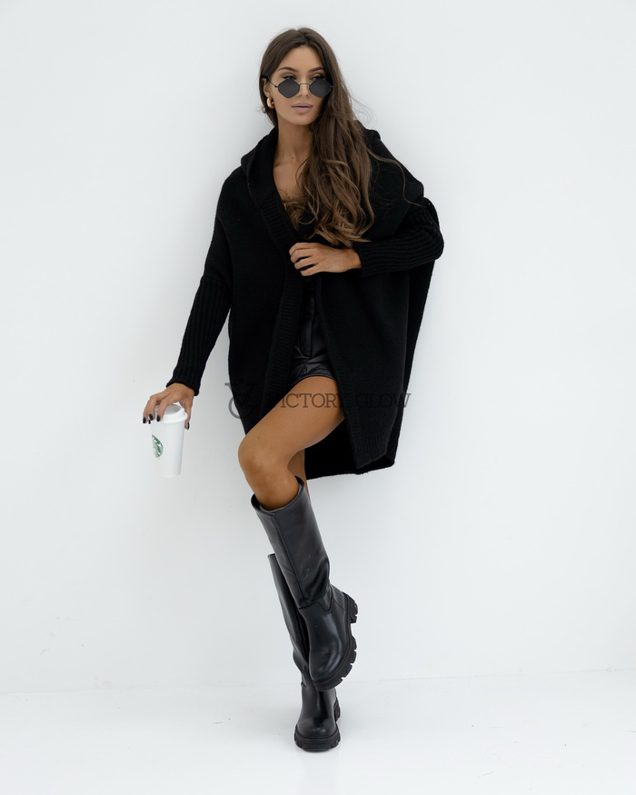 Kardigan Julia oversize z kapturem czarny
