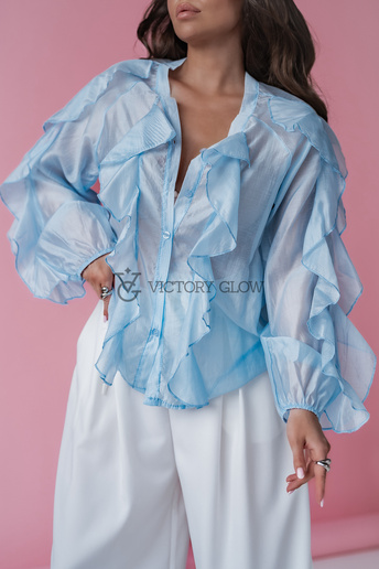 Koszula oversize z falbanami Ella niebieska