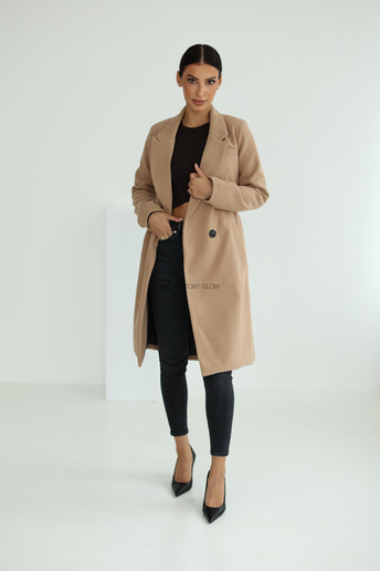 Elegancki płaszcz z paskiem Klara beżowy
