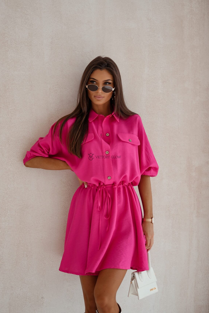 Koszulowa sukienka boho oversize Miriam fuksja