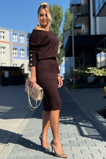 Komplet dzianinowy Mary bluzka i spódnica czekoladowy