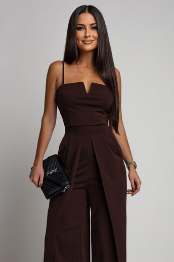 Elegancki kombinezon na ramiączkach Pati czekoladowy