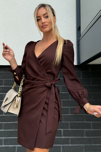 Elegancka sukienka kopertowa Melania czekoladowa