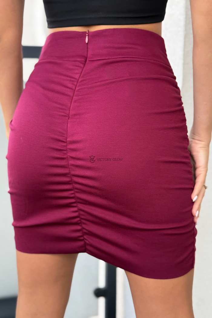 Dopasowana spódnica kopertowa z marszczeniem Malwa  bordowa