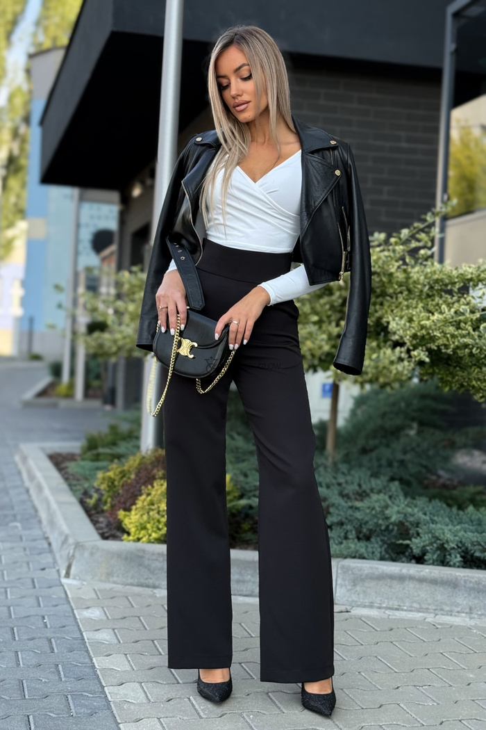 Eleganckie spodnie z wysokim stanem Sandy czarne