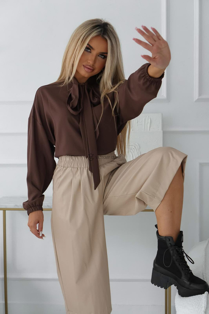 Elegancka koszula z krawatką Gina czekoladowa