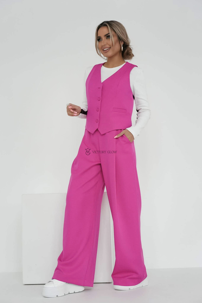 Komplet kamizelka i spodnie palazzo Bonna pastelowy róż