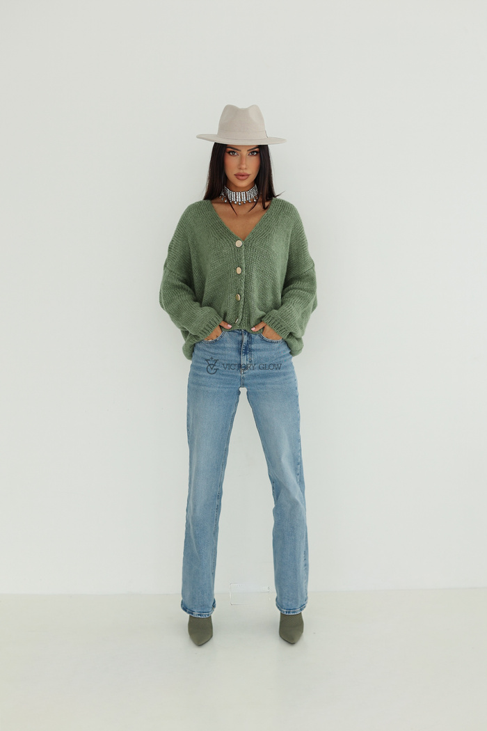 Sweter oversize zapinany na guziki Roma zielony
