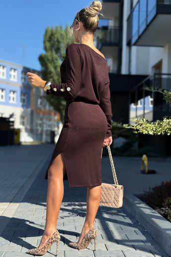 Komplet dzianinowy Mary bluzka i spódnica czekoladowy