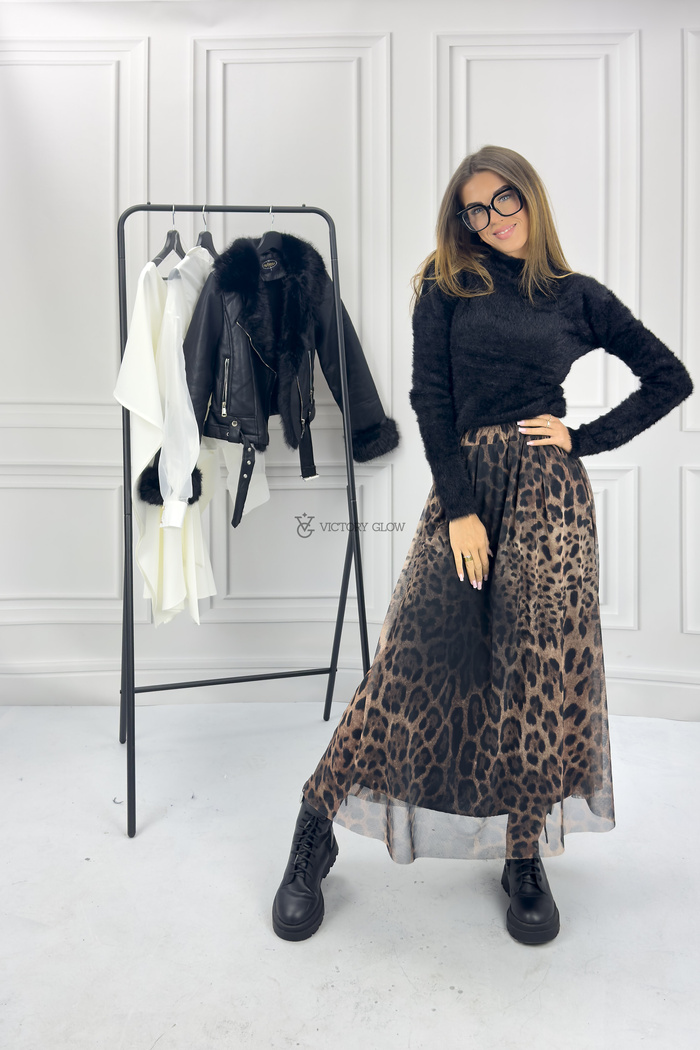 Dzianinowy półgolf z długim włosem Beybe czarny